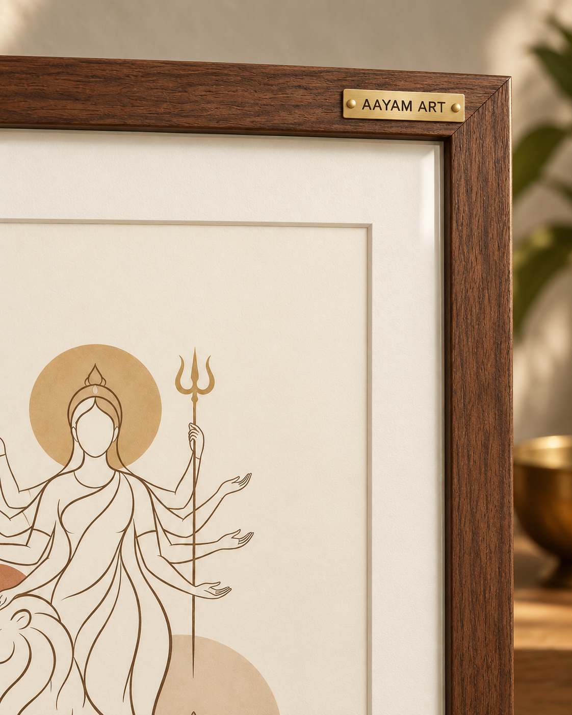 AAYAM ART minimalist durga framed artwork — craftsmanship view.