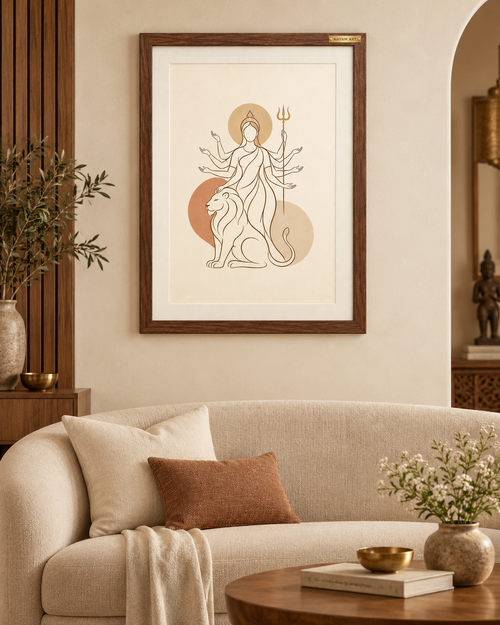 AAYAM ART minimalist durga framed artwork — lifestyle view.