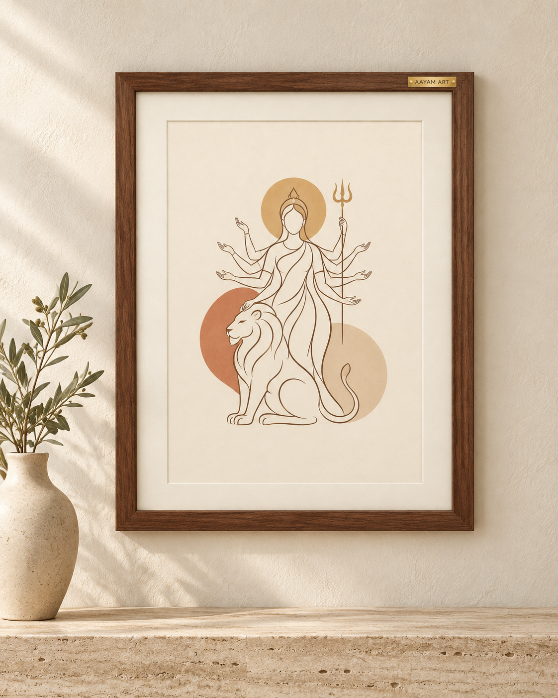 AAYAM ART minimalist durga framed artwork — scale view.