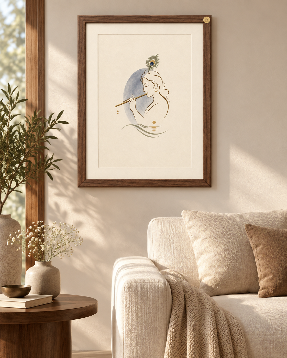 AAYAM ART minimalist krishna framed artwork — lifestyle view.