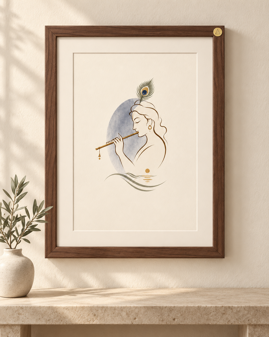 AAYAM ART minimalist krishna framed artwork — scale view.