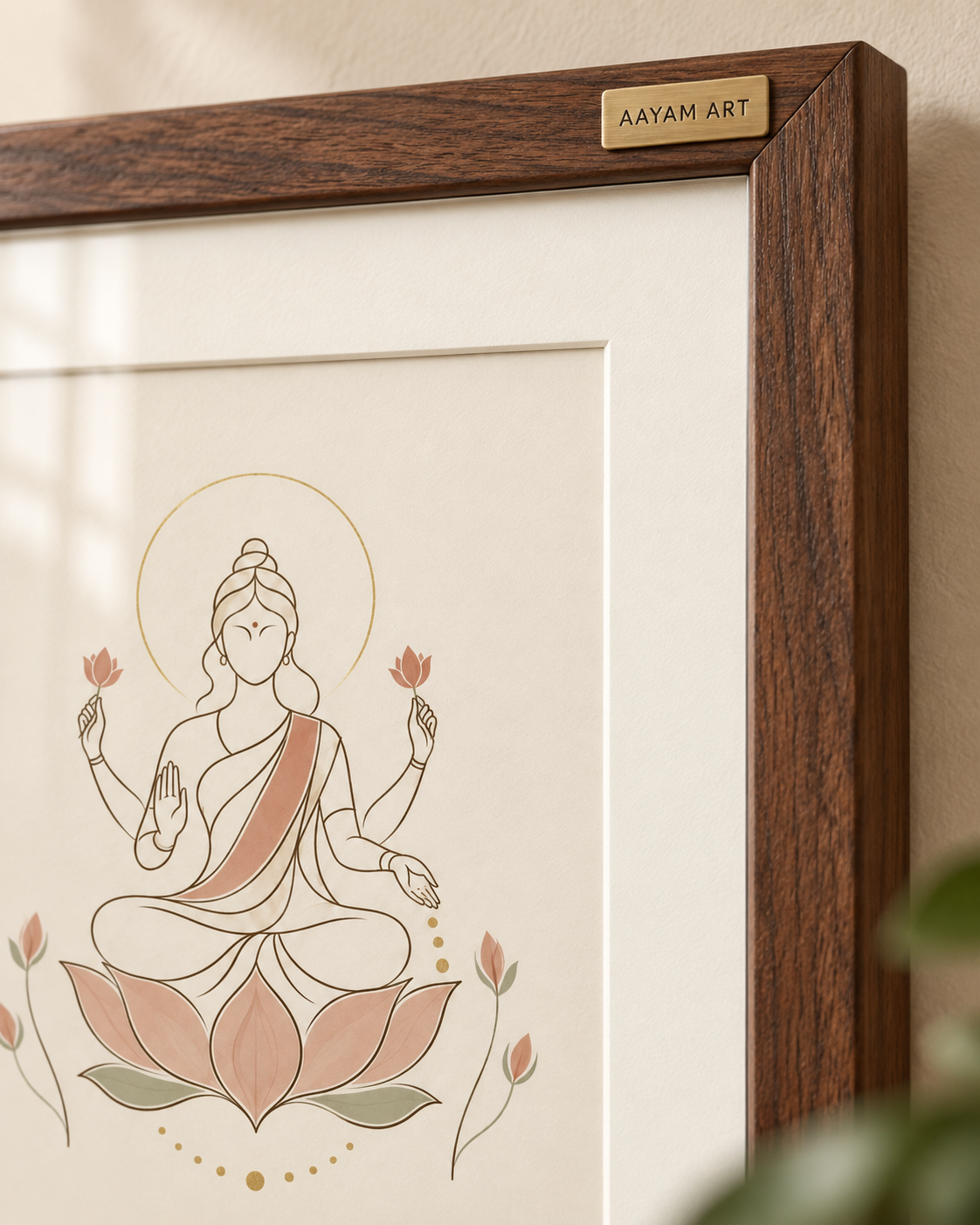 AAYAM ART minimalist lakshmi framed artwork — craftsmanship view.