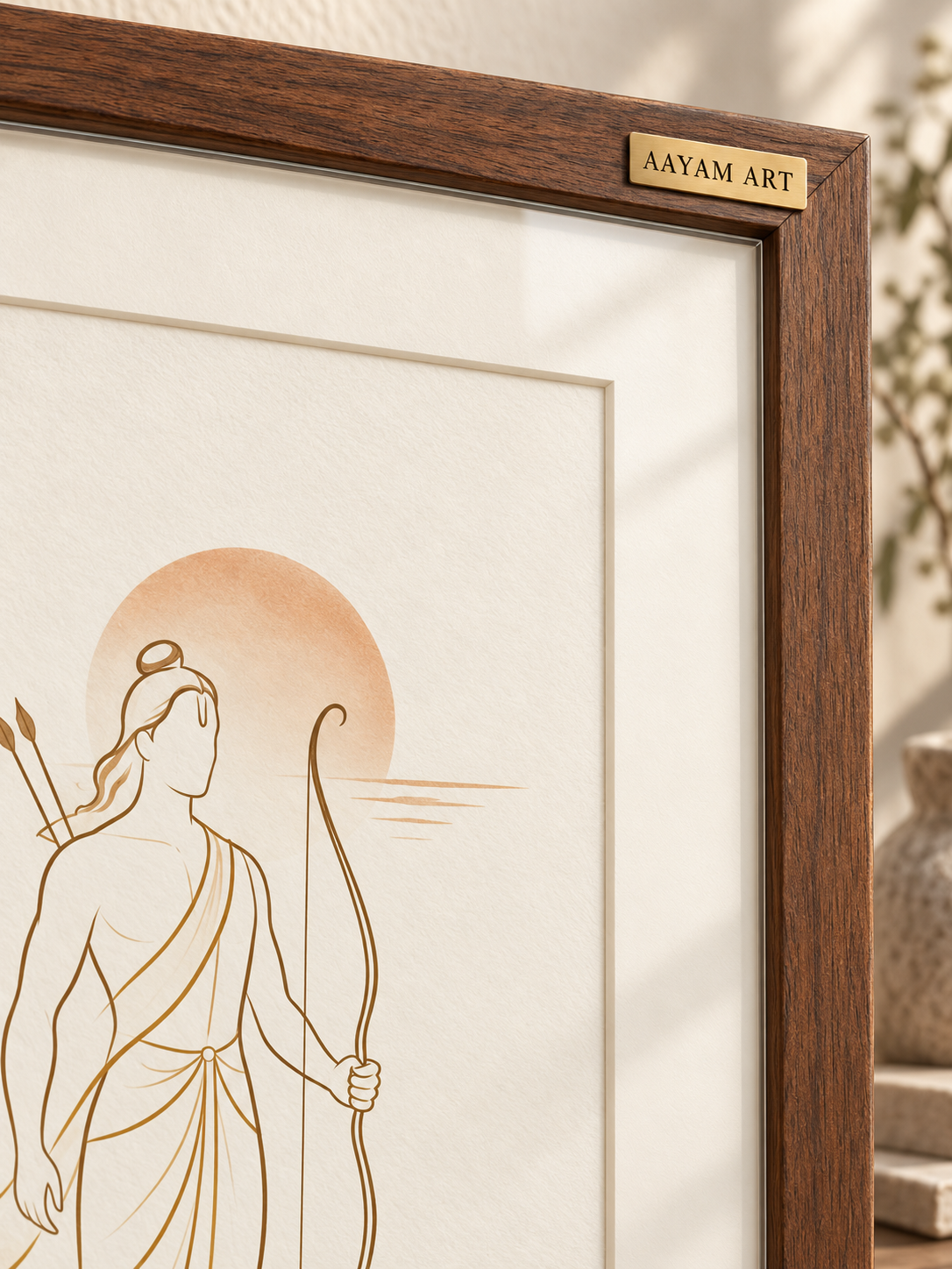 AAYAM ART minimalist ram framed artwork — craftsmanship view.