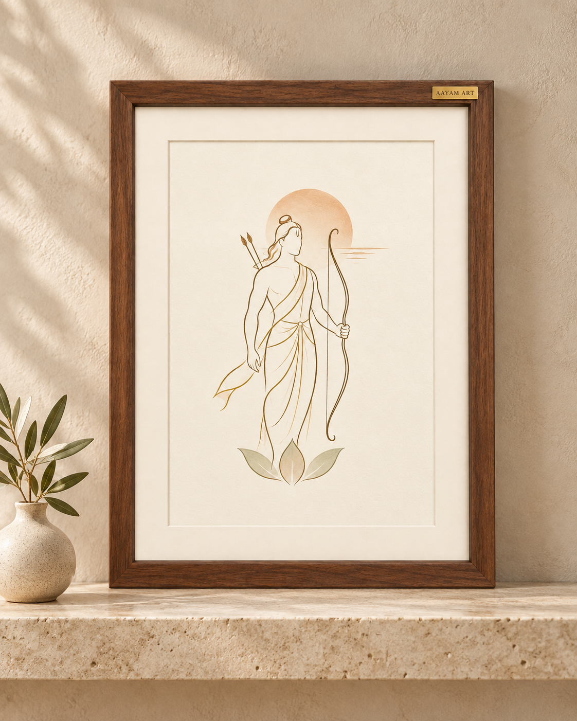 AAYAM ART minimalist ram framed artwork — scale view.