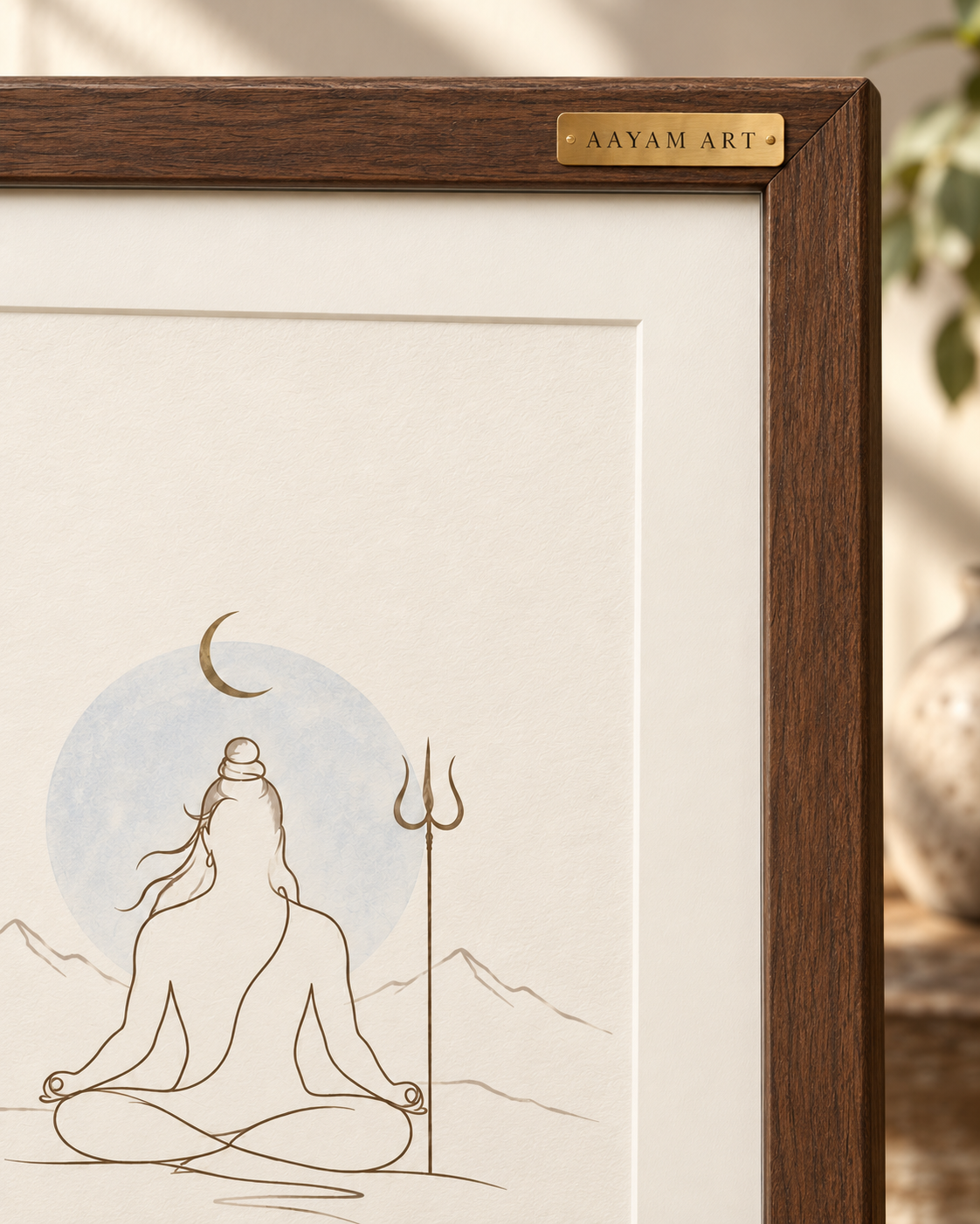 AAYAM ART minimalist shiva framed artwork — craftsmanship view.