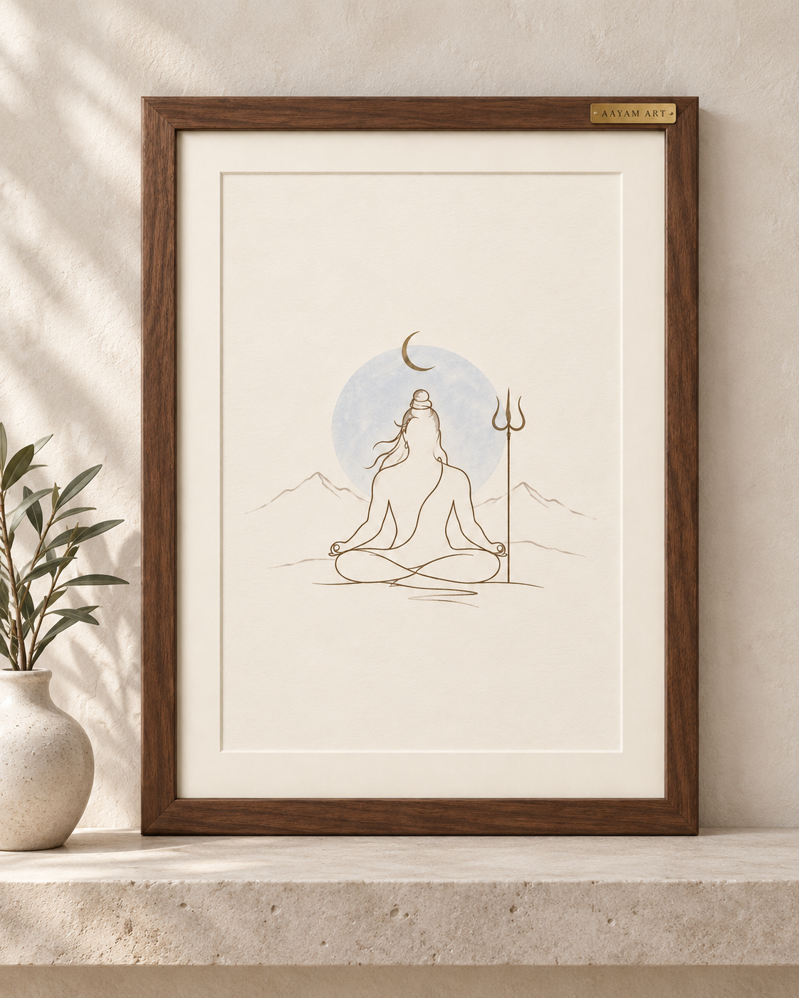 AAYAM ART minimalist shiva framed artwork — scale view.